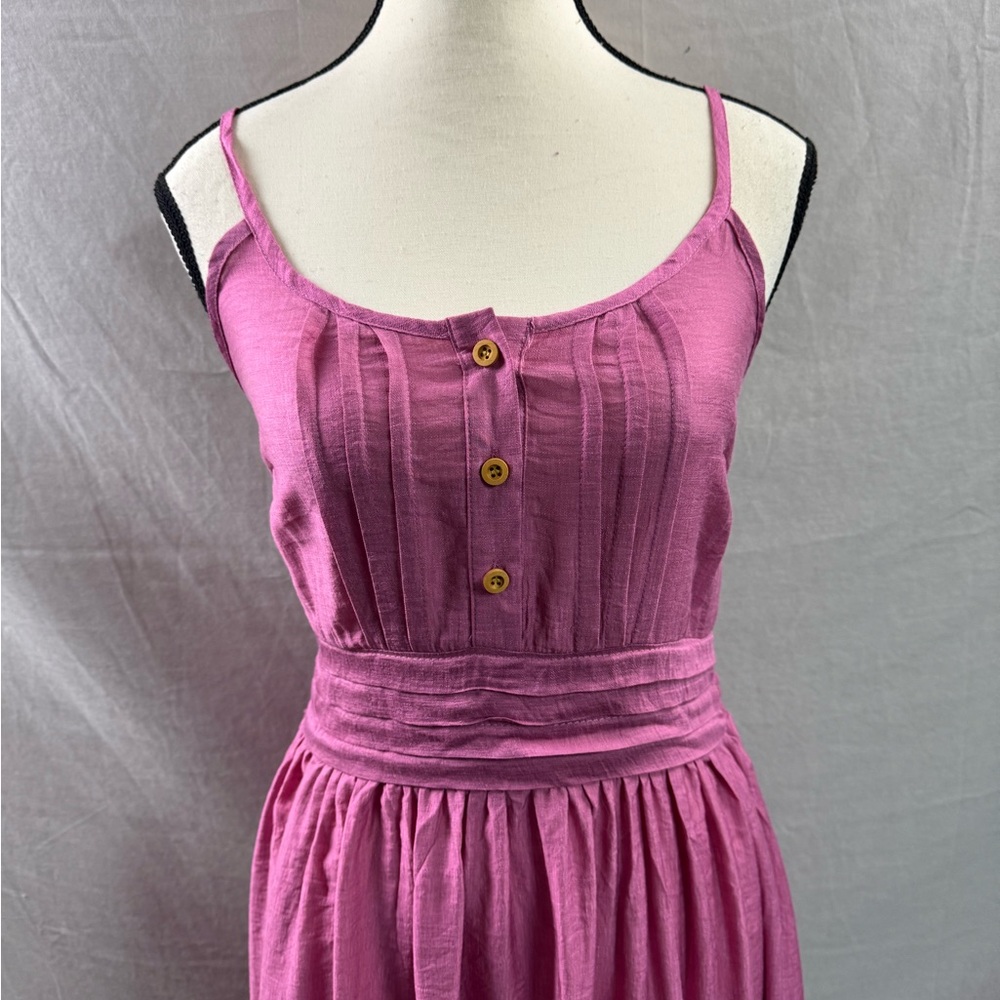 Boho Shirred Ruffle Lace Hem Maxi Dress Pink - Picture 7 of 9